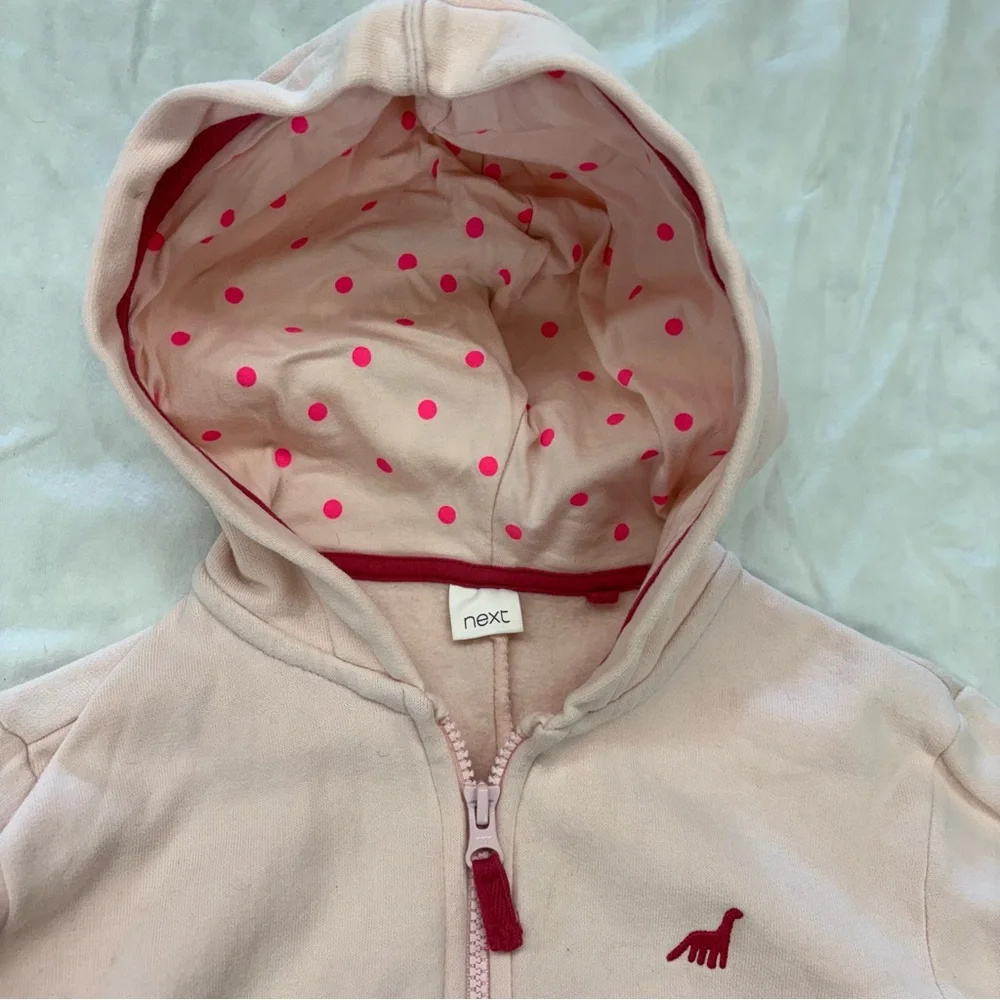 Next UK Brand Kids Girls Pink Dino Hoodie Zip Up‎ Sweater Size 5-6 VGUC